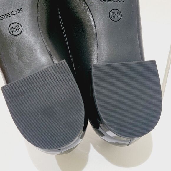 GEOX Lola Flats w Bow Womens 38 Size 8 Black Patent Leather Cap Toe Low Heels - Picture 13 of 14